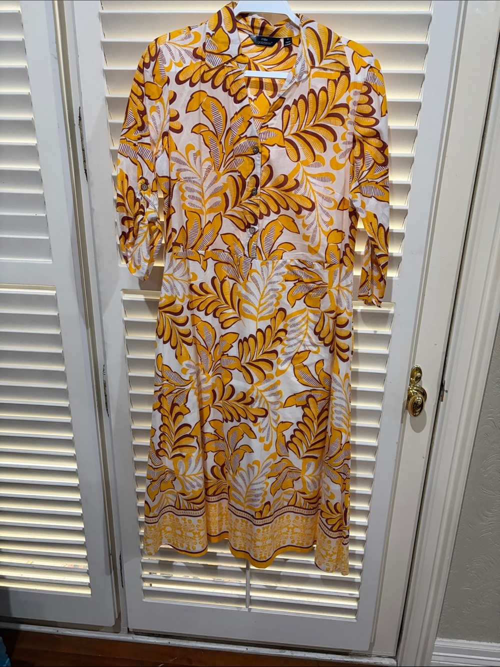 Mlle Gabrielle Women's Yellow Floral Print Button-Front Dress. Medium NWOT